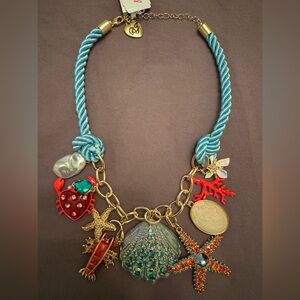 NEW! Betsey Johnson Blue Cord Necklace with Shell & Ocean Themed Mermaid Charms